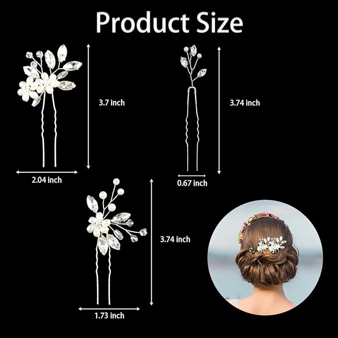 5 Pieces Pearl Bride Hair Pins Rhinestone Bridal Hair Piece for Women Crystal Pearl Hair Accessories for Bride Bridesmaids Flower Girls(Silver)