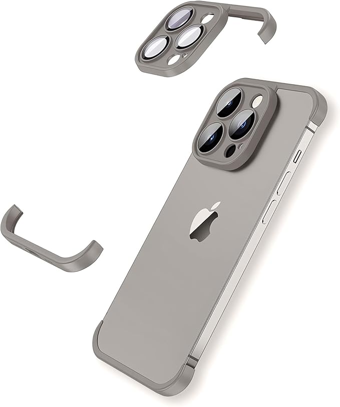 for iPhone 16 Pro Max Frameless Bumper Case with Camera Lens Protector, Slim Fit No Back No Frame Design TPU Bumper Compatible with MagSafe Excellent Heat Dissipation Minimalist (Titanium Gray)