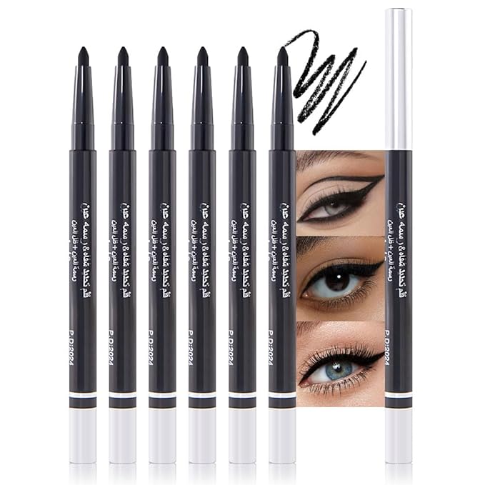 6PCS Automatic Waterproof Inner Eyeliner, Eyeshadow & Eyebrow Pencil – Multi-Use Cream Pen for Liner, Shadow & Brows (Black2)