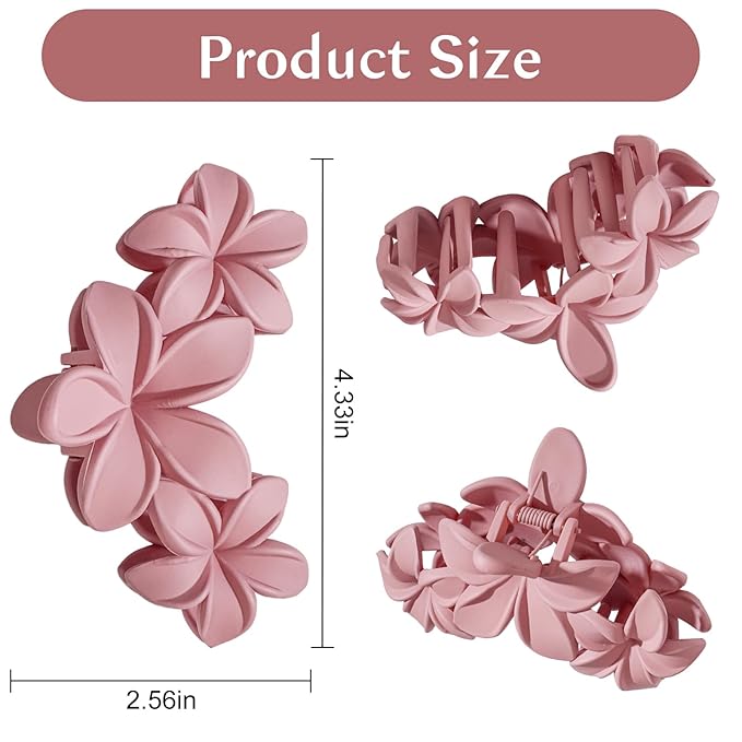 4PCS Plumeria Hawaiian Flower Claw Clips - Large Strong Hold Beach Hair Accessories for Thick Hair (Colorful)
