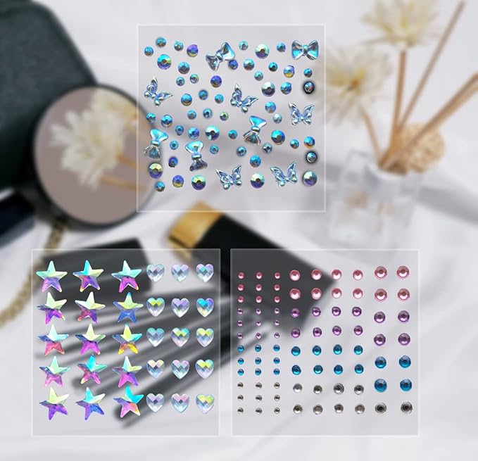 9 Sheets Eye Body Face Gems Makeup Jewels Rhinestone Stickers Self Adhesive Crystal Rainbow Makeup Diamonds Face Stick Gems for Women Festival Accessory and Nail Art Decorations