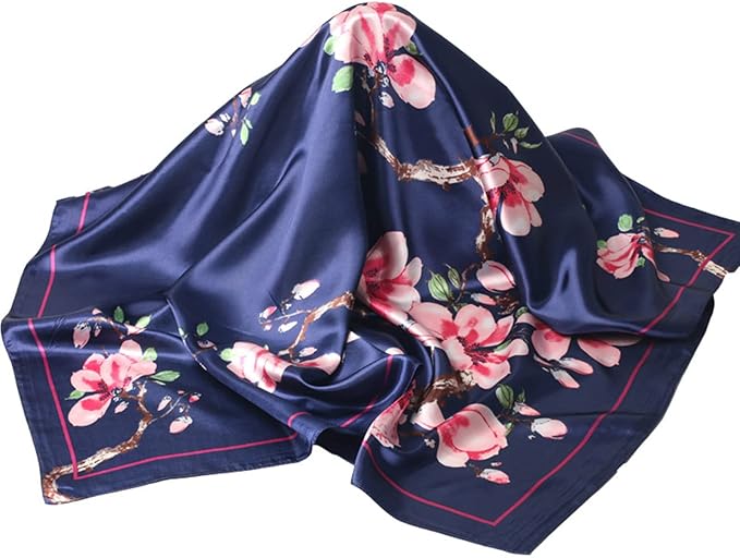 35 x 35 Women's Fashion Pattern Large Square Silk Like Hair Scarf Head Sleeping Wrap Satin Neck Bandana for Gift…