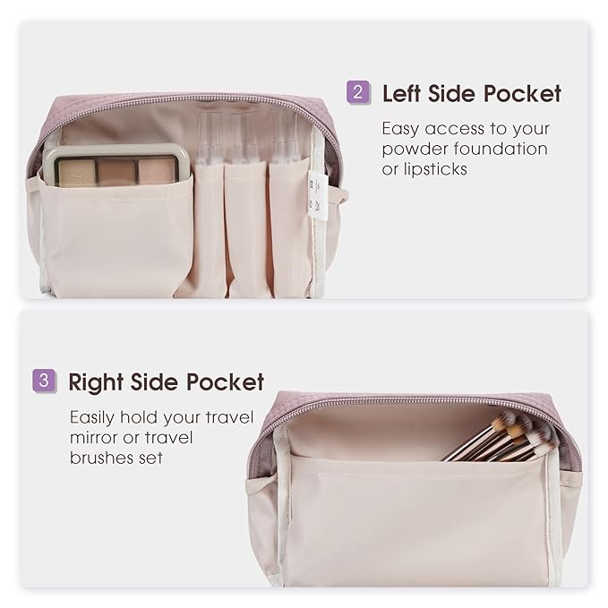 Narwey Small Makeup Bag for Purse Mini Cosmetic Bag Travel Makeup Pouch Zipper Pouch Cute Make up Bags with Compartments for Women Girls (Dusty Rose, Small)