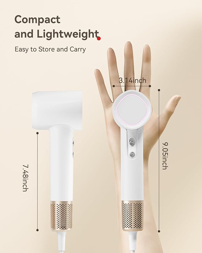 Hair Dryer Ionic, 150,000 RPM Hair Dryers for Women w/Ceramic Technology Nozzle for Fast Drying High Speed Blow Dryer 3-Speed Thermo Control Professional Low Noise Design for Home Travel Salon(White)