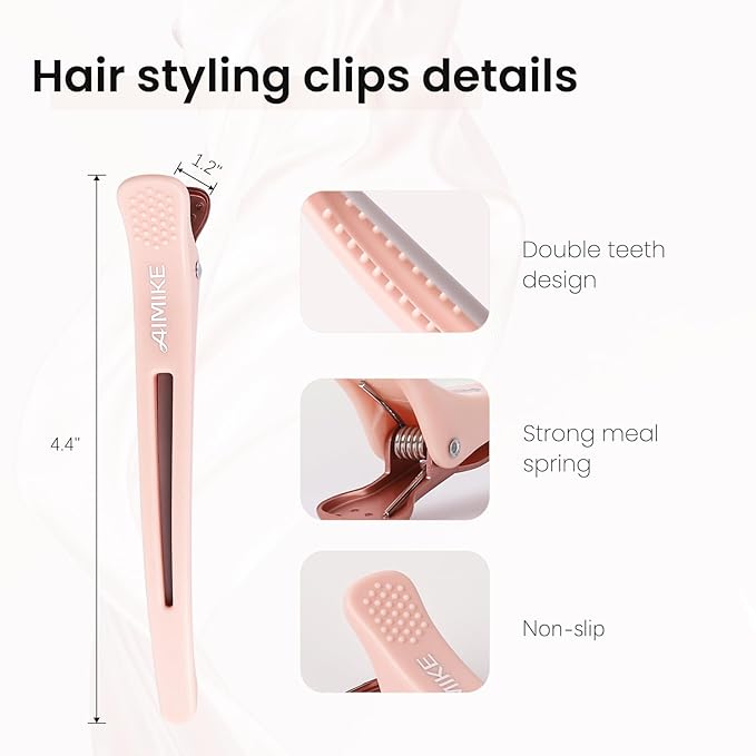 AIMIKE 4pcs Hair Clips for Styling Sectioning, No Crease Duck Billed Hair Clips with Silicone Band, Hair Styling Clips, Salon and Home Hair Cutting Clips for Hairdresser