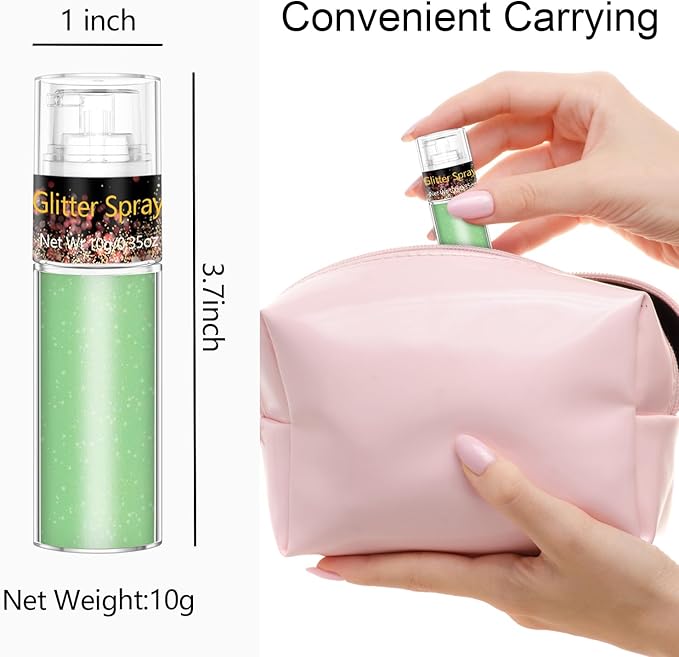 Hair and Body Glitter Spray, 1PC Green Glitter Hairspray Dry Powder Makeup for Clothes, Festival Rave Prom Loose Sparkle Powder,Holographic Ultra Fine Resin Glitters for Crafts,10g (Green)