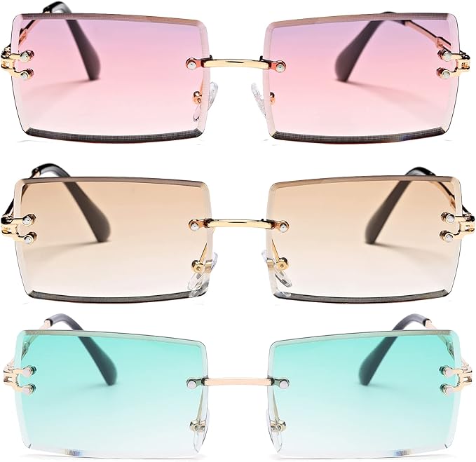 Rectangle Sunglasses for Men/Women Small Rimless Square Shade Eyewear