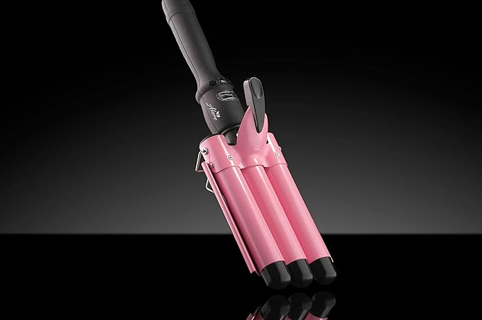 Alure Three Barrel Curling Iron Wand Hair Waver with LCD Temperature Display - 1 Inch Ceramic Tourmaline Triple Barrels, Dual Voltage Crimp
