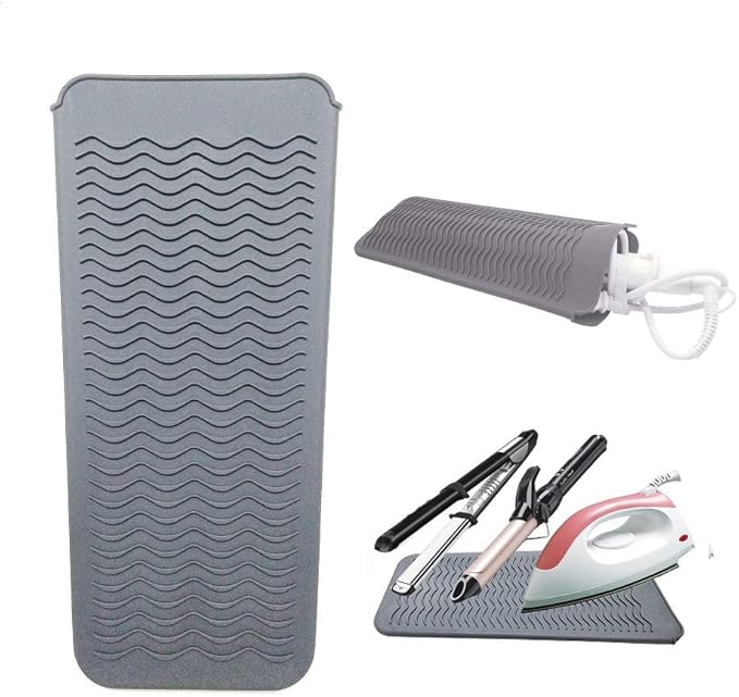 Heat Resistant Silicone Mat Pouch,Hair Styling Tools for Curling Irons, Flat Irons, Hair Straightener, 11.5 * 6 Inches, Food Grade Silicone, Grey