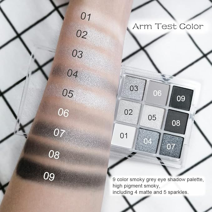 AMY'S DIARY Black Smokey Silver Glitter Shimmer Eye Eyeshadow Makeup Palette,9 Colors Cool Toned Matte Glitter Make Up Black Radiance Eyeshadow Palette Sombras De Ojos Profesional(A)