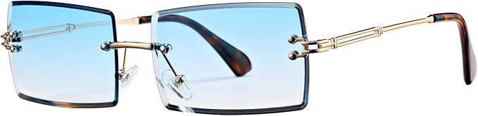 Rectangle Sunglasses for Men/Women Small Rimless Square Shade Eyewear