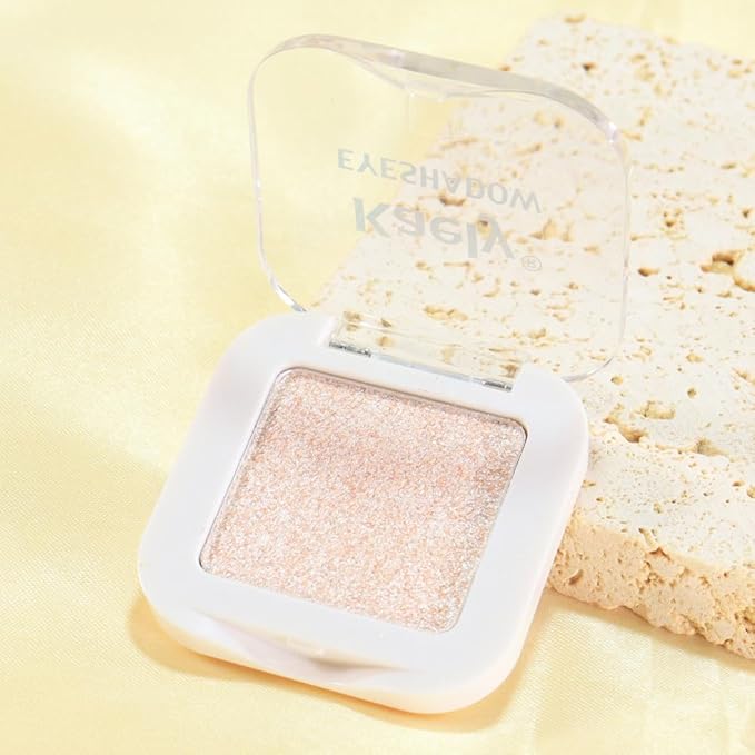 evpct Pear White Shimmer Single Eye shadow Palette Makeup for Older Women, Glitter Sparkly Cream Eye Shadow Palette Brightener for Older Women, High Pigment Waterproof Monochrome Mini Eyeshadow