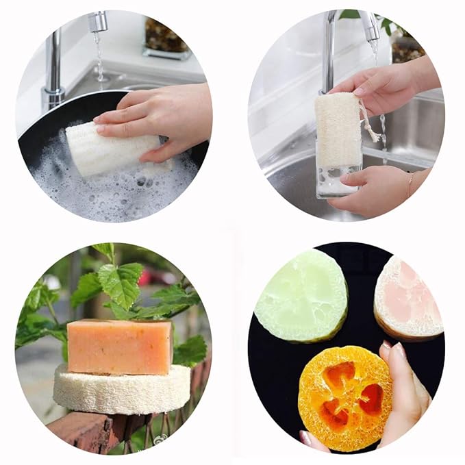 5" Natural Loofah Exfoliating Body Sponge Scrubber for Skin Care in Bath Spa Shower Pack of 4