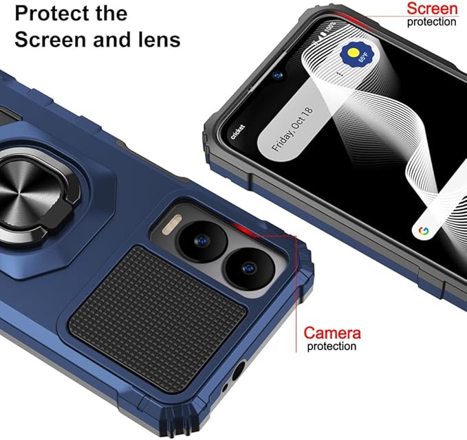 for Cricket Icon 6 / ATT Verge Case with 1 Pack Screen Protector,Dual Layer Hybrid Heavy Duty Defender Protection,Sleek Rugged Reinforced Cushion Corner Kickstand Shockproof Bumper Cover Blue