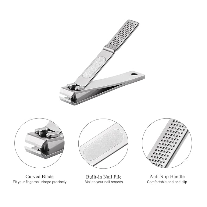 Nail Clippers Set, Ultra Sharp Sturdy Fingernail and Toenail Clipper Cutters with Visibly Tin Case, Silver
