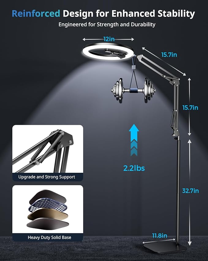 UBeesize 12" Ring Light Tripod for iPhone with Overhead Phone Mount Holder, Ring Lights with Stand and Camera Mounts for Photography/Live Streaming/TikTok/YouTube Content Creation