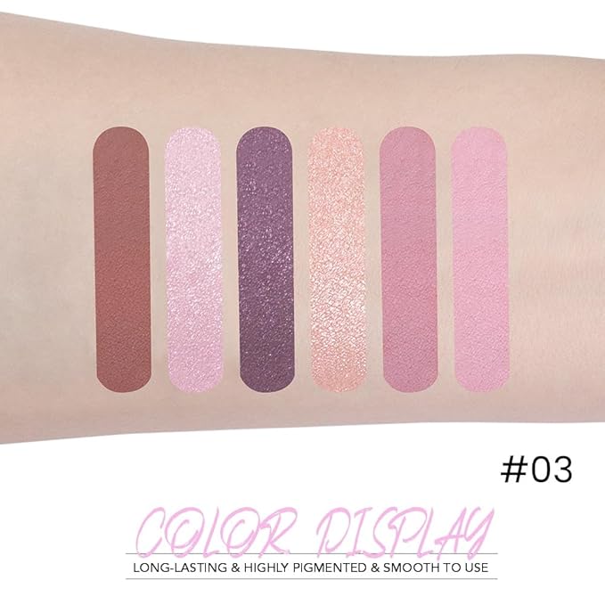Six-Color Eyeshadow Makeup Palette, Deep Nude Rose Gold Amethyst Champagne Gold Plum Red Pink Eyeshadows, Blendable Matte and Shimmer, Long-Lasting -Waterproof-Cruelty-Free With Built-In Mirror - 03#