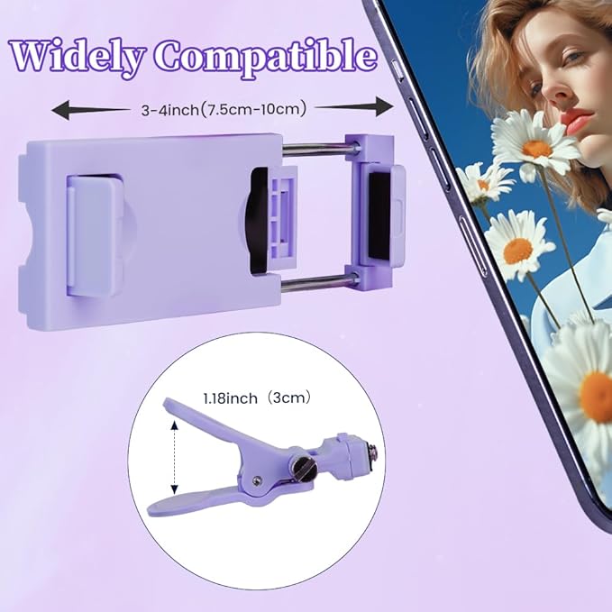 Inspack 60 LED Selfie Light for iPhone, with Back Clip & Front, Portable Phone Clip for Tiktok Video Recording, Zoom Calls Lighting Computer, High Power Rechargeable with 3 Light Modes, Purple