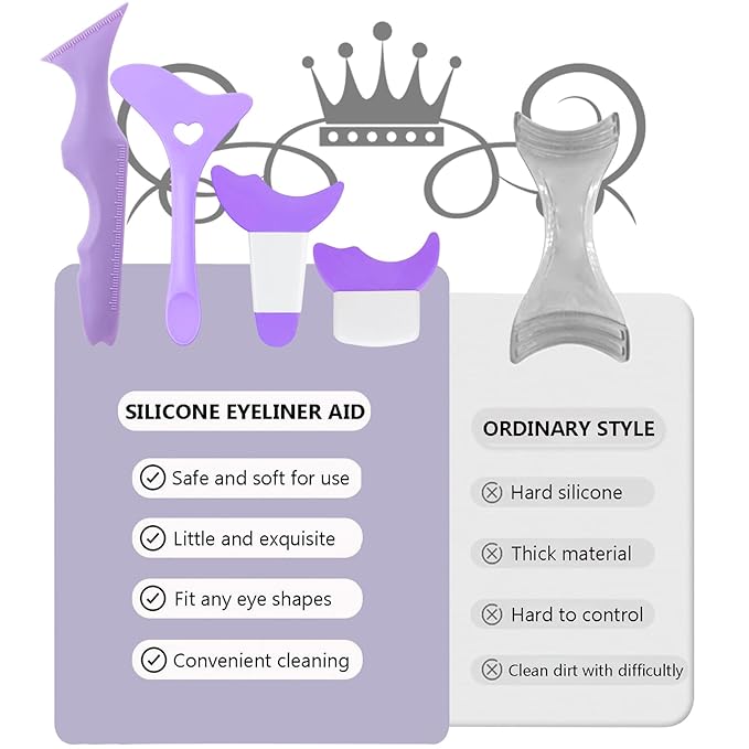 4Pcs Eyeliner Stencils Reusable Silicone Eyeliner Aid Mascara Shield Guard Eyeliner Eyelash Lipstick Eyeshadow Applicators Aid Tool Multifunctional Eye Makeup Tool for Women, Beginners(Purple)