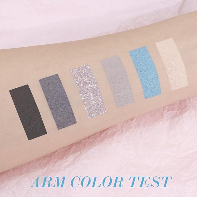 6 Colors Glitter Matte Eyeshadow Palette, Light White Sky Blue Gray Silver Black Sparkly Eyeshadow Palette Makeup, Warm Eye Shadows Palette Long Lasting Naturing-Looking Women Girls Eye Shadow 03