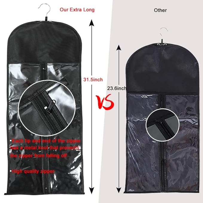 2Pcs Hair Extension Holder, Extra Long Wig Storage Bag with Hanger, Hair Extensions Wig Storage for Multiple Wigs, Hairpieces, Portable Travel-Ready Hair Extensions Bag (31.5 Inch, 2Pcs Black)