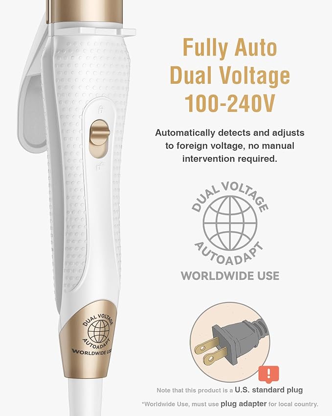 Europe Travel Curling Iron Mini: Dual Voltage Curling Iron for Traveling - Mini Travel Curling Irons 1 Inch with US Plug,Gold 450℉