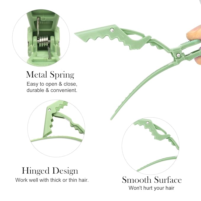 Ondder 14 Pack Alligator Hair Clips for Styling and Sectioning - Larger Salon Pro Barber Clips for Hair Coloring, Cutting, and Styling Accessories for Women, Men, Girls, Teens - Black, Green