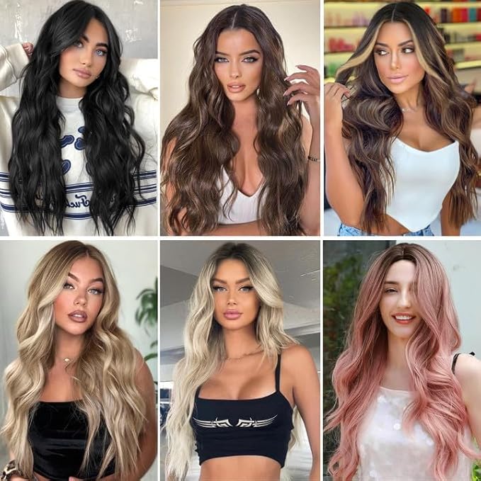NAYOO Long Mixed Blonde Wavy Wig for Women 26 Inch Middle Part Curly Wavy Wig Natural Looking Synthetic Heat Resistant Fiber for Daily Party (Mixed Blonde)