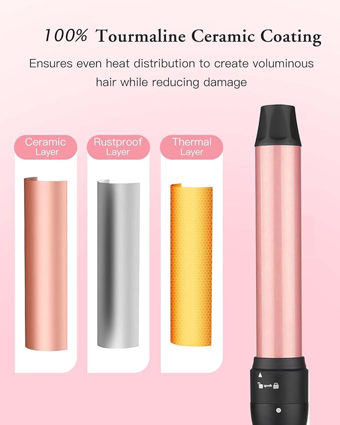 6 in 1 Curling Iron, Curling Wand Set with Curling Brush, Flat Iron and 4 Interchangeable Ceramic Barrels (0.5"-1.25"), Instant Heat Up, Dual Voltage Hair Curler, Include Glove