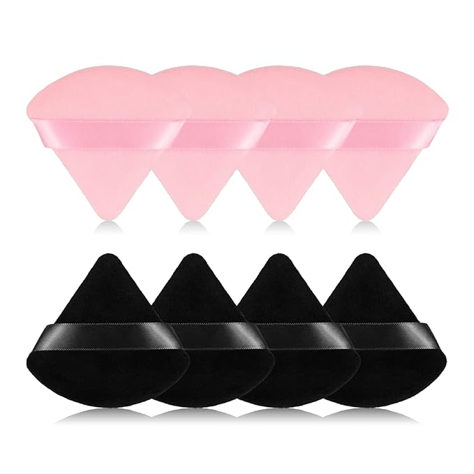 8Pcs of Triangular Powder Puff Makeup Sponges, Made of Super-soft Velvet, Designed for Contouring, Eye, and Corner, Beauty Blender Foundation Mixing Container.
