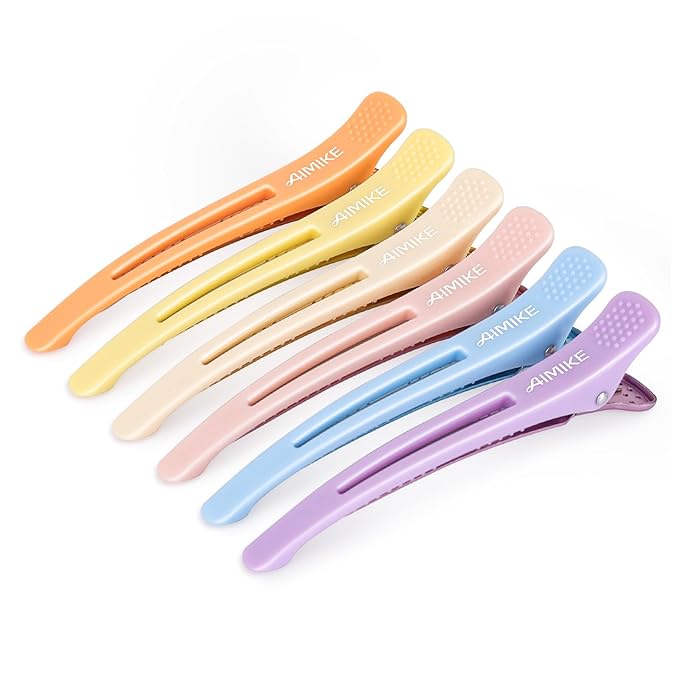 AIMIKE 6pcs Hair Clips for Styling, No-Crease Hair Styling Clips w/Silicone Band, Colorful Hair Roller Clips Duck Billed Hair Clips, Salon and Self Hair Cutting Clips for Women Hair Sectioning