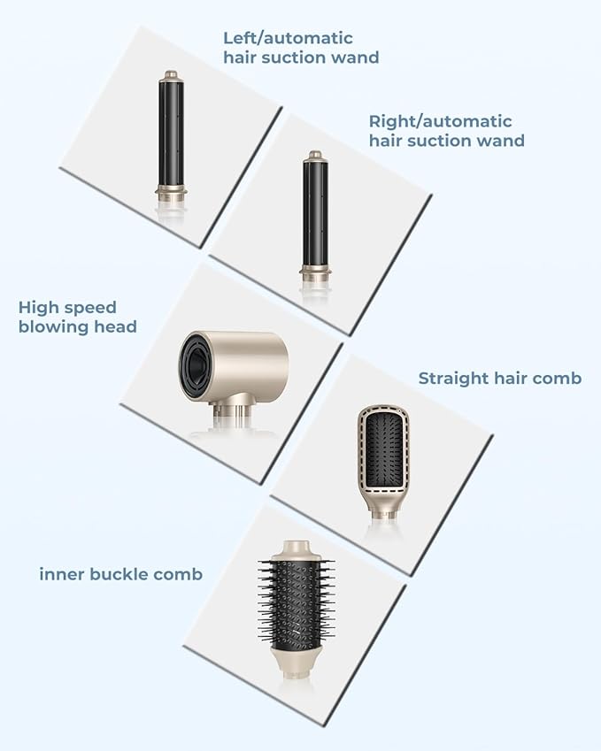 5 in 1 Hot air Blow Dryer Brush Hair Dryer Curling Wand Volumizing Brush Straightening Brush Blow Dryer Brush - Rapid Drying, Volume Boost, Ionic Smoothing, 110k RPM Motor(Champagne)