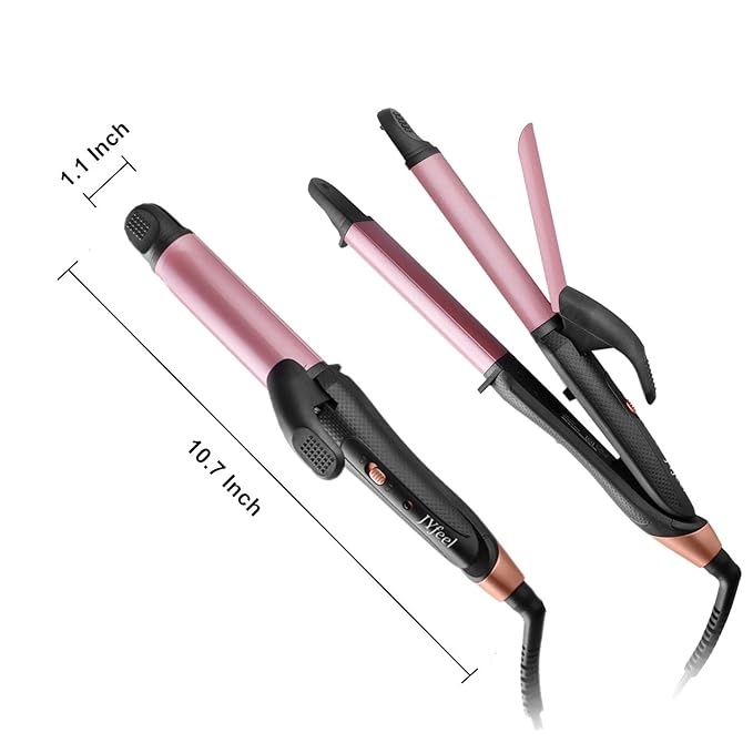 2 in 1 Flat Iron Curling Iron in One, Travel Hair Straightener and Curler Dual Voltage Mini Straightener Curler Combo with 1 Inch Ceramic Plate Rose Gold
