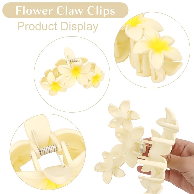 ANBALA 4PCS Flower Matte Claw Clips for Thick Hair - Large Plumeria Hair Accessories for Women, Summer Beach Hair Clips (Colorful)