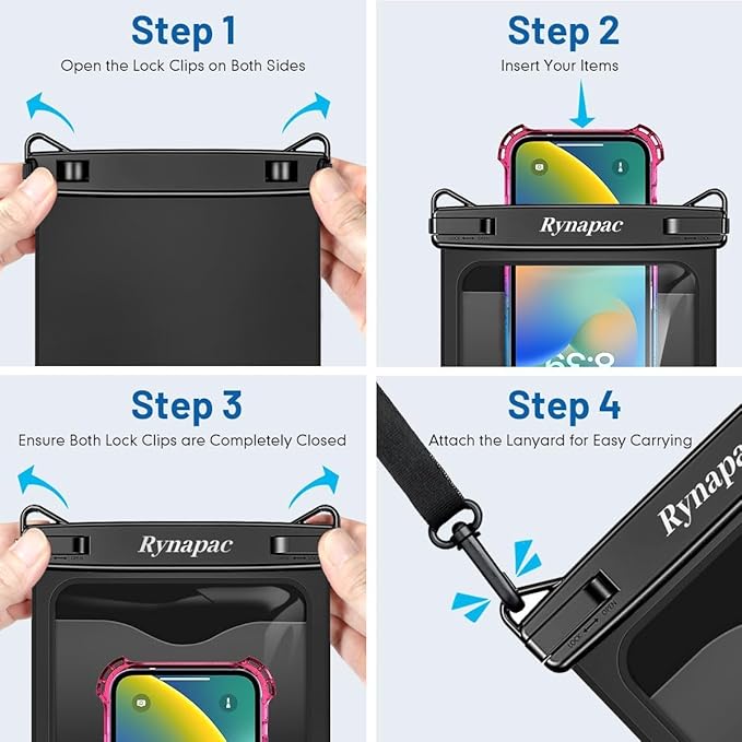 2 Pack Waterproof Phone Pouch - 10in Waterproof Phone Case with Lanyard, IPX8 Cell Phone Dry Bag Beach Cruise Ship Essentials for iPhone 16 15 14 13 Pro Max, Galaxy S24 S23 S22 Ultra