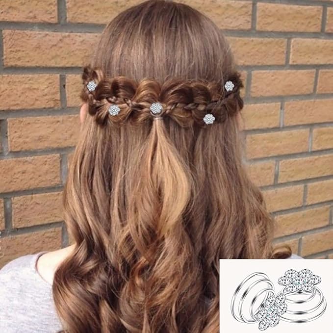60 PCS 4 Shapes Gems Rhinestone Twister Hair Studs Set Diamond Spiral Pearl Flower Jewels Hair Pins Sticks for Wedding, Bridal, Prom, Party and Special Occasion, Pearl