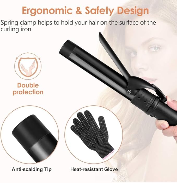 6-in-1 Curling Iron, Professional Instant Heat Up Hair Curling Wand Set with 6 Interchangeable Ceramic Barrels (0.35'' to 1.25'') and 2 Temperature Adjustments, Heat Protective Glove & 2 Clips