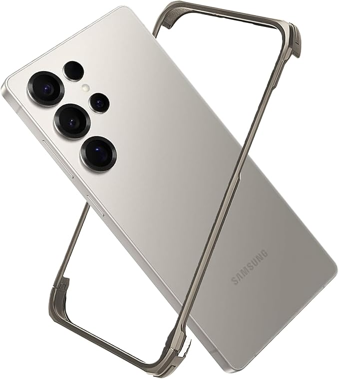 for Samsung Galaxy S25 Ultra Metal Bumper Case Frameless, Slim Fit No Back No Frame Backless Metal Bumper 4 Corners Shockproof Wireless Charging Compatible Heavy Duty (Titanium Natural)