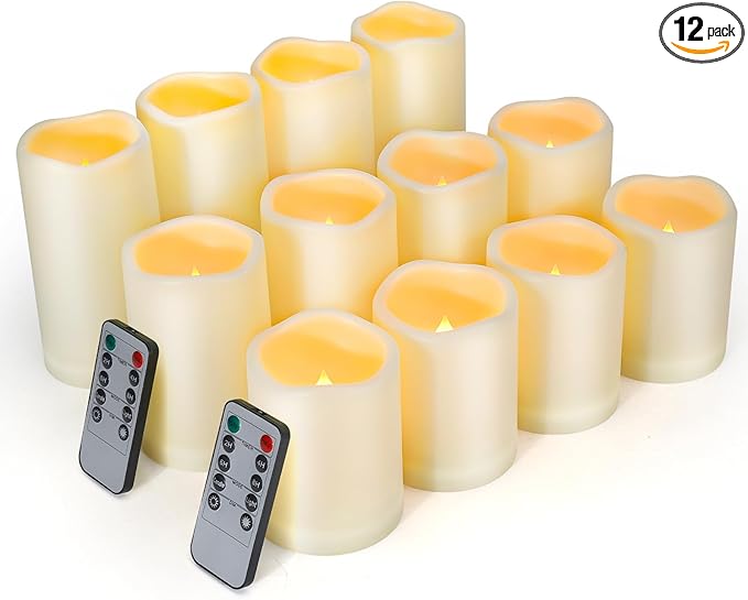 Enido Flameless Candles LED Candles Candles(D: 3" x H: 4" 5" 6") Battery Operated Plastic Pack of 12 Pillar