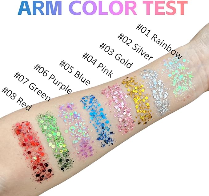 Mysense Silver Body Glitter Stick,Face Hair Glitter Makeup,Sparkling Mermaid Sequins Chunky Glitter Face Paint,Singer Concert Outfit Festival Rave Accessories for Women and Kids