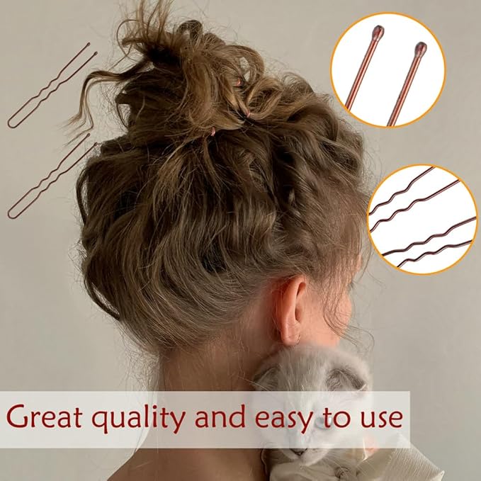 330 Count U Shaped Hair Pins Brown, YINGFENG 2.4inch Brown Bun Pins Bun Hair Pins for Women Girls with Storage Box, Hair Accessories for All Hair Types