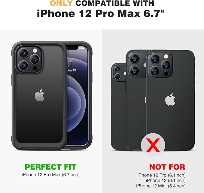Miracase Designed for iPhone 12 Pro Max Case, Full Body Rugged Case with Built-in Touch Sensitive Anti-Scratch Screen Protector, Soft TPU Case Compatible with iPhone 12 Pro Max 6.7", Matte Black