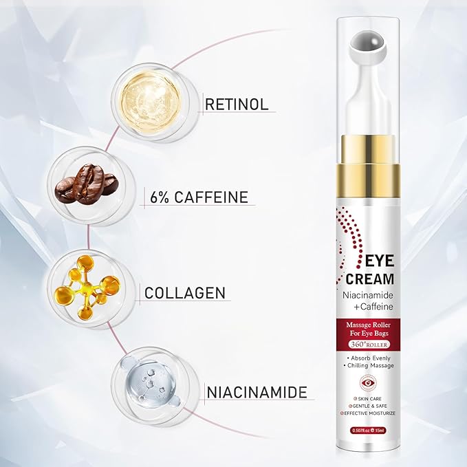 6% Caffeine Eye Cream for Anti-Aging with Retinol Niacinamide Collagen, Under Eye Cream for Dark Circles Fine Lines Wrinkles Puffiness and Bags Under Eyes, Eye Bags Treatment for Women & Men, 0.5 oz