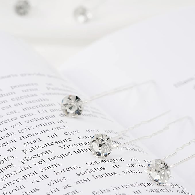 20 Pack (Transparent) Rhinestone Hair Pins Crystal Hair Clips for Bridal Wedding Women Hair Jewelry Accessories, with Clear Container