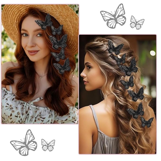 20Pcs Butterfly Hair Clips - Black Moving Butterfly Clips Fairy Accessories for Women & Teens