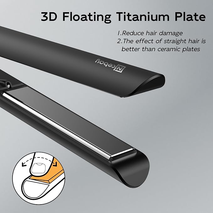Nicebay Hair Straightener and Curler Fast Heating Titanium Iron with 5 Temp Settings and Negative Ion Technology, Travel-Friendly