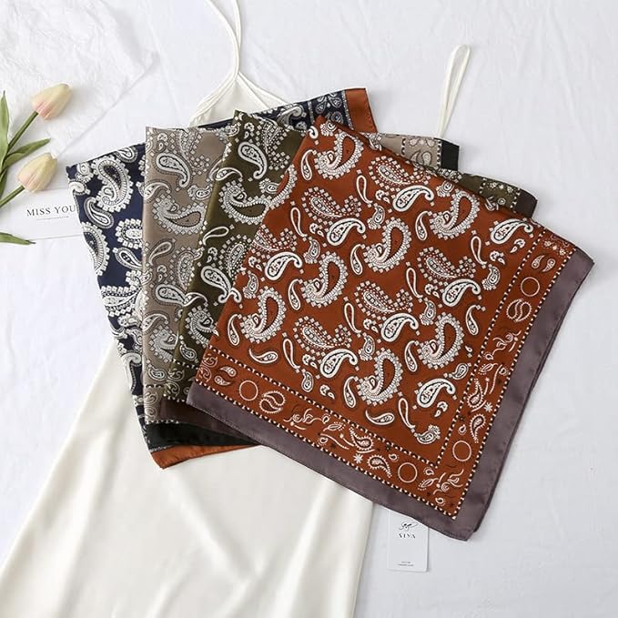 MINIDORA Satin Scarves for Women 27.5 × 27.5 inches Medium Square Elegant Silk Feeling Head Scarf