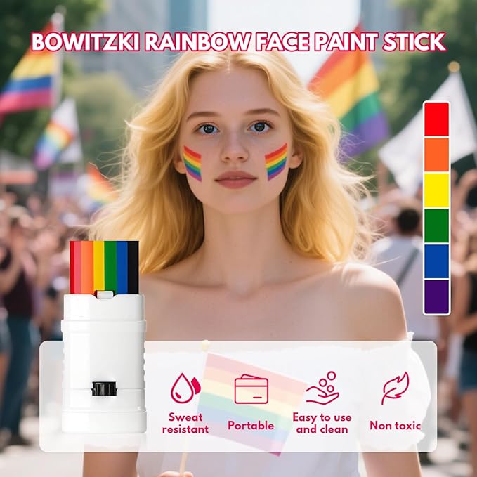 4pcs Rainbow Face Paint Stick,LGBT pride flag color Face Body paint for Pride Month Party Celebration,Parades