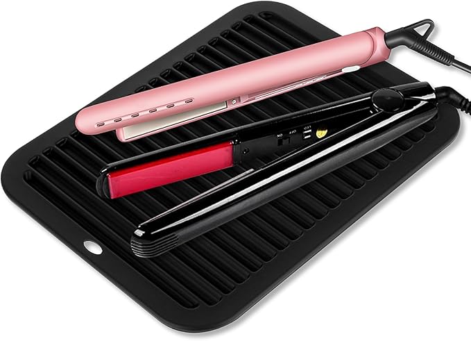 Large Heat-Resistant Mat for Styling Tools - 12"x9" Professional Flat Iron Mat, Travel Silicone Mat for Curling Irons, Hair Straighteners, Blow Dryers, and Salon Appliances, Black