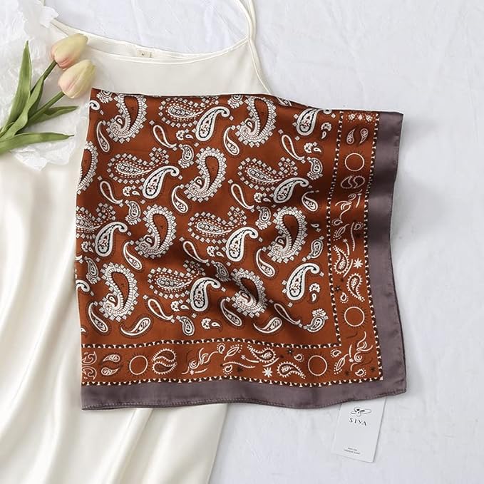 MINIDORA Satin Scarves for Women 27.5 × 27.5 inches Medium Square Elegant Silk Feeling Head Scarf